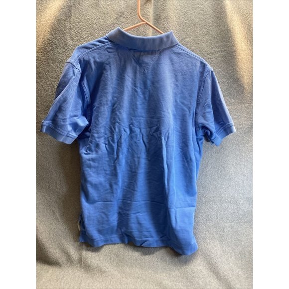 TOMMY HILFIGER Men M Solid Blue POLO SHIRT 1/4 Button Collared Logo Breathable - Picture 5 of 5